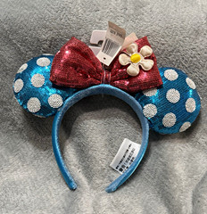Disney Parks Minnie Mouse Ears Headband Blue Polka Dot Red Sequin Bow