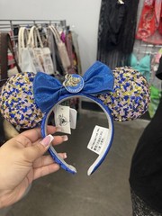 Disney Minnie Mouse Blue Sequin Mouse Ears Bow Headband Padded Polyester