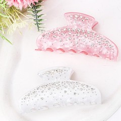 KEUKORZ 2 PCS Acrylic Rhinestone Claw Clips 1 Count (Pack of 2), Pink,White