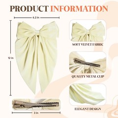 3 PCS Large Velvet Hair Bows with Alligator Clips Black Green White