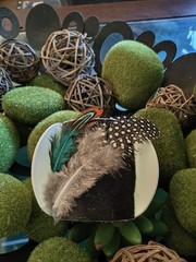 New Artisan Made 3.3″ Hair Clip W/ Cowhide Hair On Hide Cavellino & Teal Feather