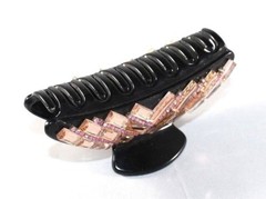Brand New Light Brown Elegant Black Hair Clip Claw with Pink Crystals