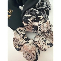 nOir 3 Pack Hair Scrunchies Black and Snakeskin Animal Print New with Tags