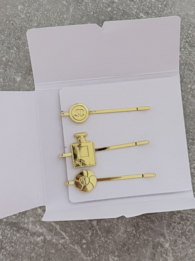 New CHANEL Hair Pins 3Pcs Set Beauty Gift Coco Logo Hair Bobby Pins