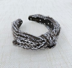 Lele Sadoughi Brown White Tweed Knit Knotted Headband Shell Charm