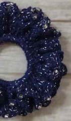 crochet handmade glass bead hair scrunchie pony tail holder blue silver