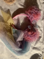 Pink Tulle Pom Pom Headband w/ Glitter Veil, Bow & Butterfly, Princess Disney