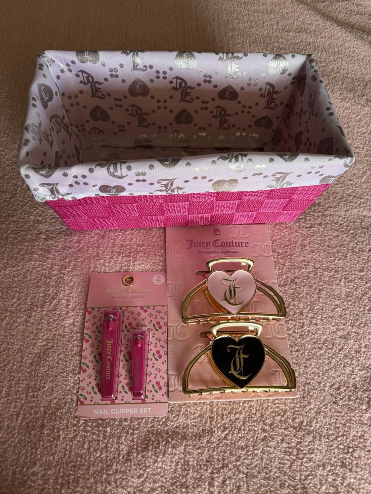 Juicy couture home gold hair clips nail clippers and basket set
