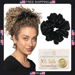 Silk Oversized Scrunchies for Curly Thick Hair Black