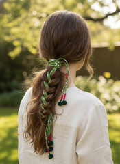 Handmade Green Color Pom-Pom Thread Hair String