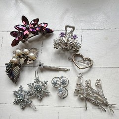 Rhinestone & Faux Pearl Embellished Hair Clips Lot Heart Flower Wedding Party