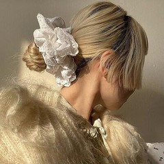 Large Lace Scrunchies, Elastic Hair Ties Ropes, Ponytail Holder Hair White