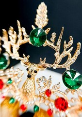 Christmas Gold Crown, Reindeer Crystal Tiara, Christmas Party, Xmas Tree Topper