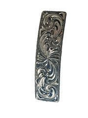 Western Womens Barrette 3.75 x 1 in Silver Hand Engraved Cowgirl Rodeo Horse