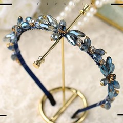 Firuilo Rhinestones Headband Sparkly Crystal Flower 1 Count (Pack of 1), Blue