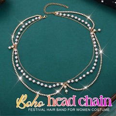 Boho Pearl Head Chain Jewelry Gold Headpiece Rhinestone Layered Headband Hair…