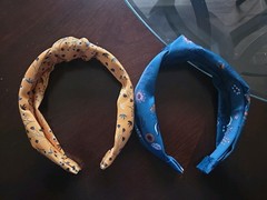 Two Silk Headbands One Size Yellow And Blue Floral Pattern