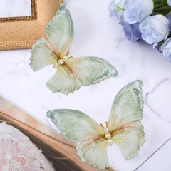 2 Pcs Green Butterfly Clips, 3D Moving Wings Butterfly Hair Clips, Pearl Stro…