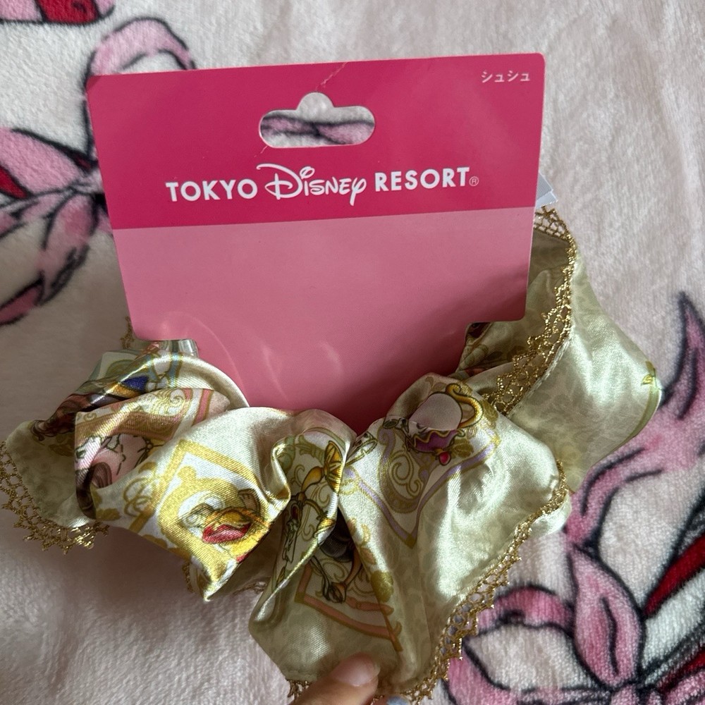 NWT Japan Tokyo Disney beauty and the beast yellow ponytail holder big scrunchie