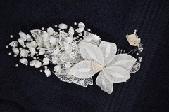 White Flowers and Faux Pearl Embellishments On Hair Comb WEDDING