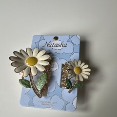 Natasha Women’s Daisy Flower Hair Claw Clip Set White Yellow Green Gold