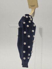 Natasha Headband Black Velvet Pearls Top Knot Preppy Gossip Girl Blair Waldorf
