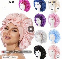 Women’s Satin Sleep Bonnet Headwrap, Solid Pink, Bow Accent, All Hair Types