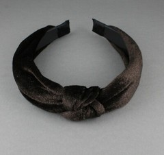 Dark Brown velvet turban knot headband velour fabric covered band grip teeth