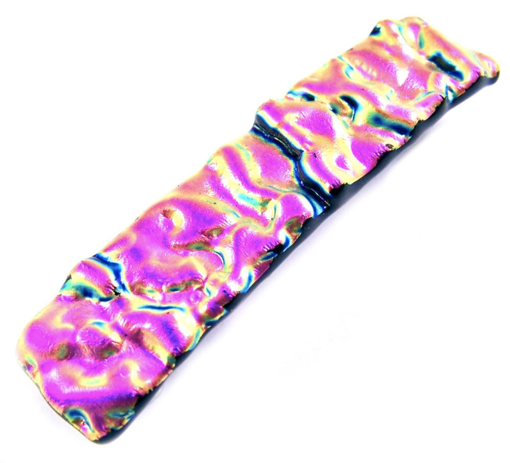 Dichroic Hair Barrette 2.5″ 65mm SMALL Hot Pink Magenta Fused Glass Ripple Wavy