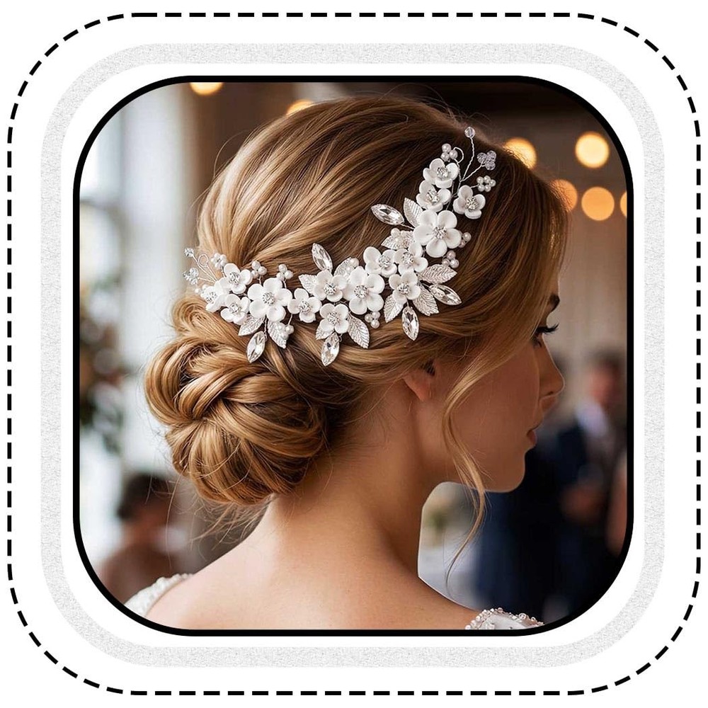 Silver Flower Wedding Hair Vine Pearl Bridal Hair Piece Rhinestone Hair Acces…