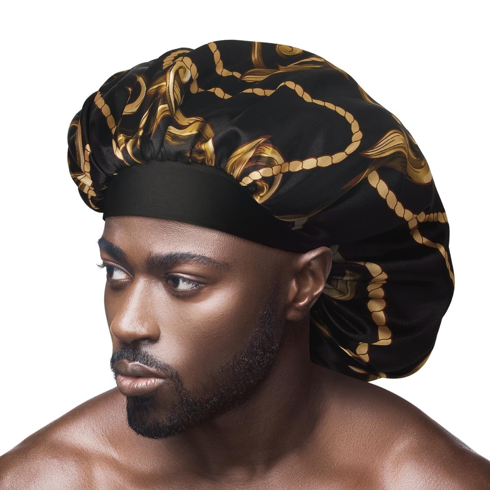 Men’s Silky Satin Hair Bonnet, Soft Anti-Frizz Fabric, All Hair Types, No Sli…