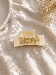 YSL Ivory Hair Claw Clip Gold Logo Large Hair Accessory New