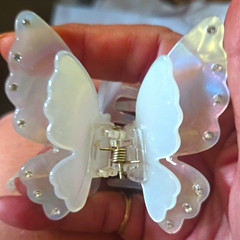 Butterfly Hair Claw Clip White Iridescent Plastic Rhinestone Accents Women