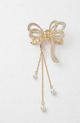 Moving Butterfly Hair Claw Clip Gold Metal Pearl Tassel Crystal Korean Style Gif