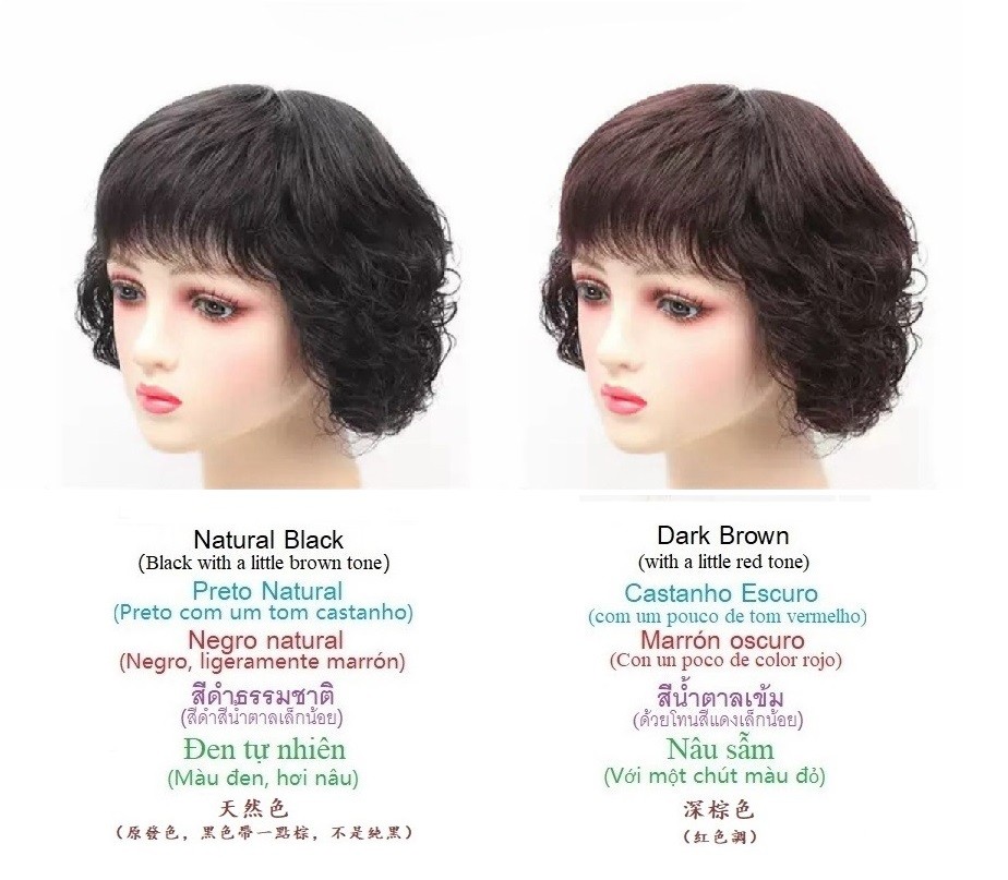 New Black/Brown 100% Human Hair Wavy Bob Full Wig for Women,Silk Top Whirl 10″