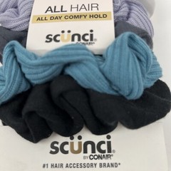 Scunci Hair Scrunchies White Black Gray Lavender Green 6 Pieces