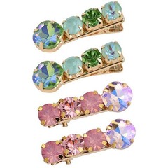 4 Pcs Mini Rhinestone Hair Clips Colorful Gemstone Alligator Non-Slip Barrettes