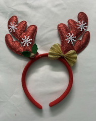 Christmas Reindeer Antlers Headband Red Glitter Gold Bow Snowflake Accents