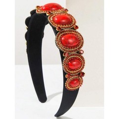 Beaded red fake turquoise headband