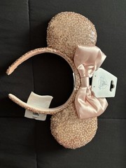 Disney Minnie Mouse Pink Sequin Ear Headband Satin Bow Women Teens Unisex