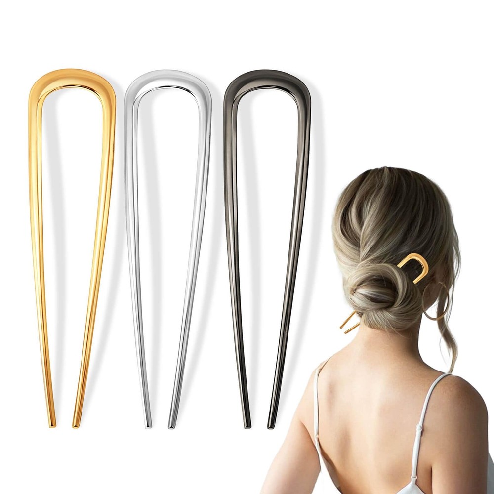 3PCS Metal French Hair Pin-5.5″, Elegant & Durable U Shaped Hair Pins for Women