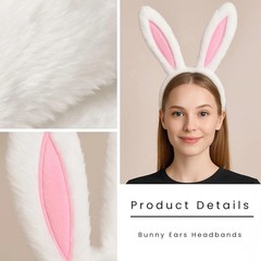 Bunny Ears Headband Plush White Rabbit Ears Easter Halloween Party Cosplay Gift