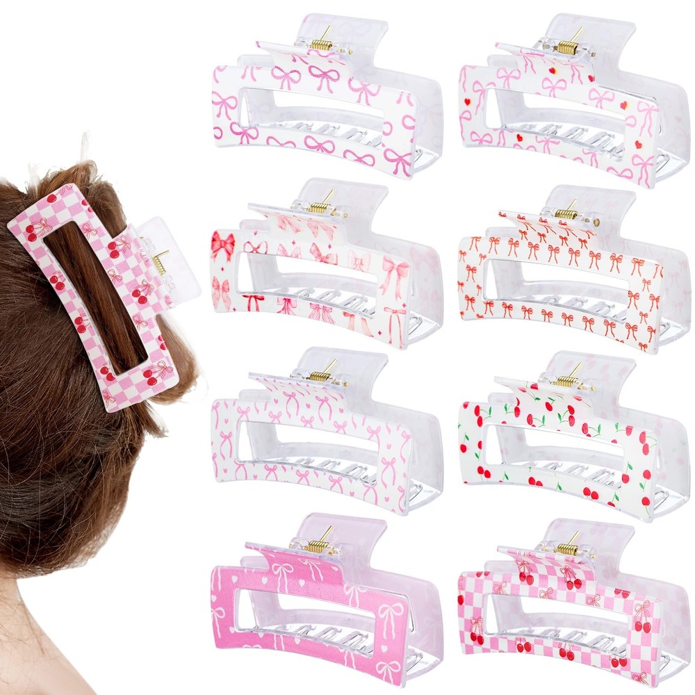 Yuxung 8 Pcs Bow Cherry Hair Claw Clips for 1 Count (Pack of 8), main pink