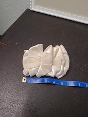 Vintage 80s 90s Big Hair Bow Barrette Clip Satin Ribbon Ruffle Oversized Ivory