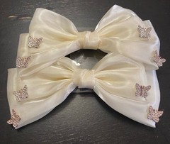 2 Ivory Bow Butterfly Rhinestone Barrette Hair Clip Women’s Accessories Set