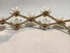 1940 VTG White Floral Accordion Style Brass & Celluloid Hair Ponytail Cuff