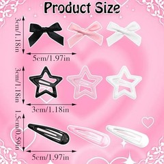 36Pcs Valentine’s Day Pink Bow Hair Clips Y2K Star Hair Black,White,Pink