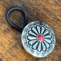 Western Concho Ponytail Holder Navajo Style, Red Accent Stone
