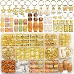 177PCS Hair Jewelry for Braids Gold Dreadlock Cuffs Shell Loc Charms Colorful Wo