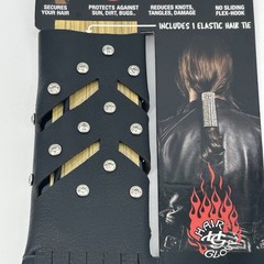 Hairglove 4” Black Leather Pony Tail Holder With Fringe/ Biker Wear
